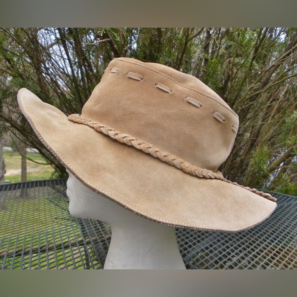 Vintage Banana Republic Suede KLONDIKE 49er Hat Floppy prospectors Western Tan - Picture 10 of 10